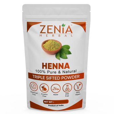 Zenia 100% Pure &amp; Natural Henna Powder (Lawsonia Inermis) | 100 grams (3.5 oz) | Orange-Red Hair Color | Triple Sifted | Fresh from Rajasthan | No Chemicals, No Additives