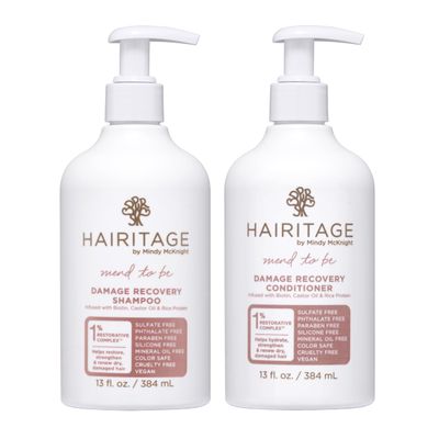 Hairitage Damage Recovery Shampoo &amp; Conditioner 13oz. Set - Biotin + Castor Oil - Deep Conditioning Treatment for Damaged, Dry and Colored Hair