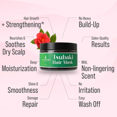 Tsubaki Hair Mask. Premium Japanese Camellia Oil (Tsubaki) Butter for Moisturizing, Hydrating, Repair &amp; Growth. Camellia Seed Oil Treatment for Dry, Curly, Frizzy, Damaged &amp; Color Treated Hair