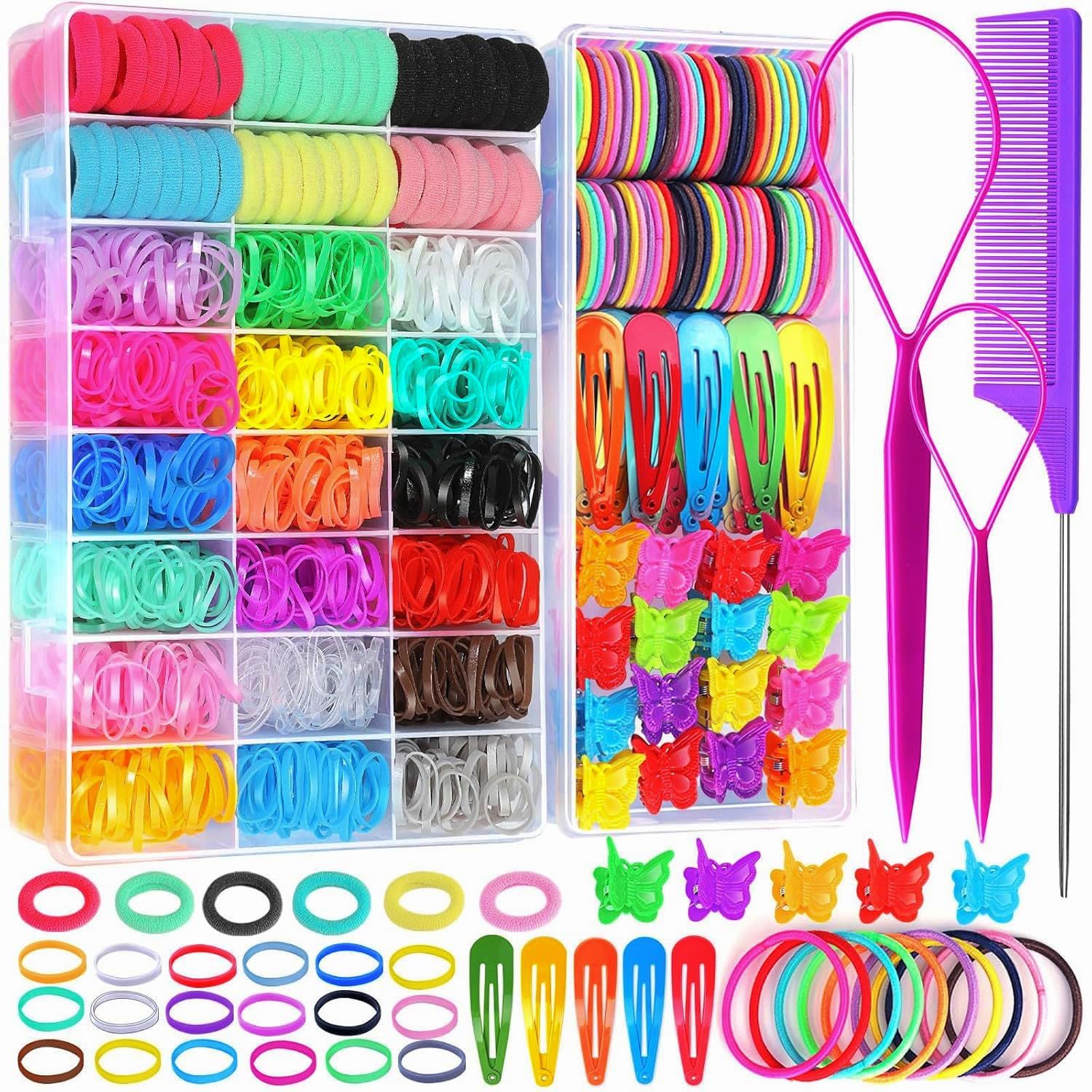 YGDZ Hair Accessories Set: Colorful Rubber Bands, Cotton Hair Ties, Ponytail Holders, Hair Clips with Organizer Box for Girls, Toddlers