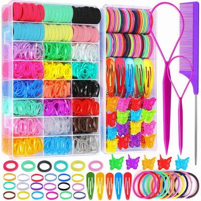 YGDZ Hair Accessories Set: Colorful Rubber Bands, Cotton Hair Ties, Ponytail Holders, Hair Clips with Organizer Box for Girls, Toddlers