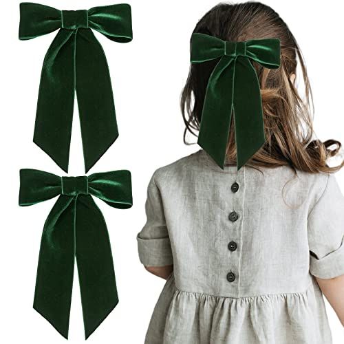 2PCS Green Velvet Hair Bows Hair Clips 5&quot; Big Fall Alligator Clips Hair Accessories for Women Girls Toddlers Kids