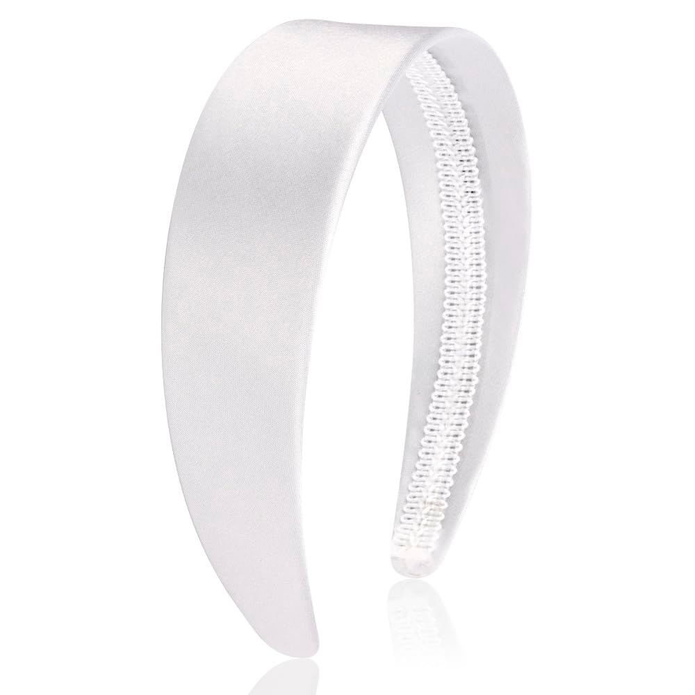 AHONEY White Headband for Women Girls Satin Silk Headband Non Slip 1.57&quot; Wide Plain Head Band Solid Hair Band DIY Halloween Holiday Fasion Hair Accessories Gifts