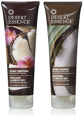 Desert Essence Coconut Shampoo &amp; Conditioner Bundle - 8 Fl Ounce - Nourishing For Dry Hair - Delightful Scent - Refreshes Skin - Coconut Oil