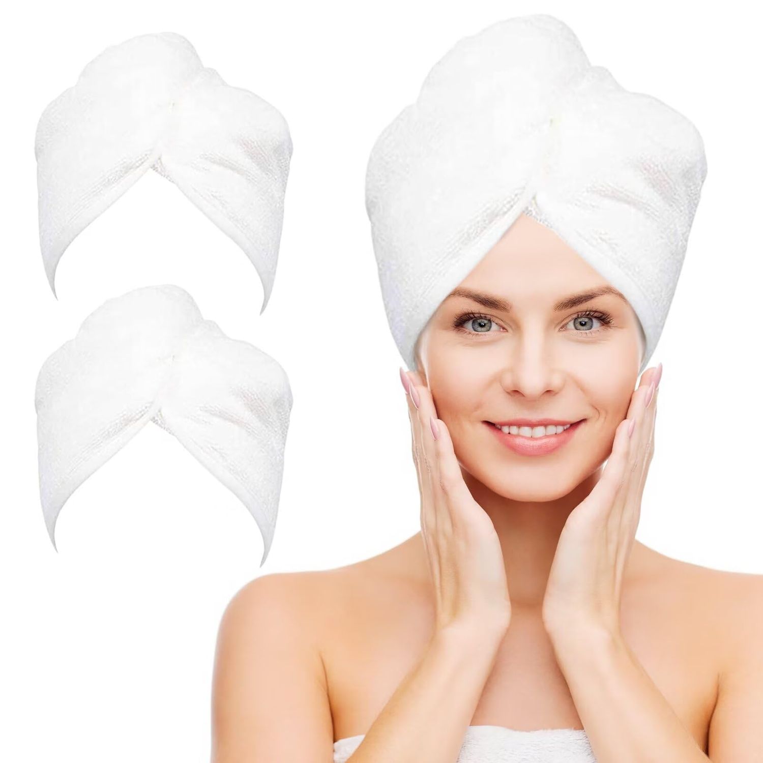 NEXCOVER Hair Towel Microfiber, 2 Pack White 9.8 inch X 25.5 inch Hair Wrap,Ultra Absorbent Hair Turbans,Fast Drying Head Towels for Women Wet Hair,Long,Curly,Thick,Frizzy Hair
