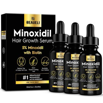 5% Minoxidil for Men Hair, Minoxidil for Women Hair Growth, Hair Growth Oil, Extra Strength Minoxidil Hair Loss Treatment Serum for Faster Stronger Thicker Hair Growth 1oz, 3 Bottles