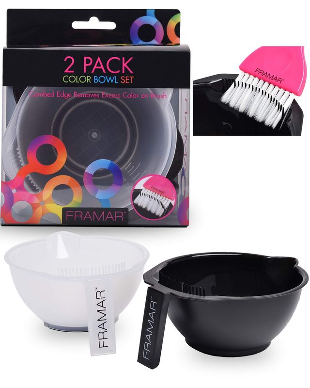 FRAMAR Color Bowl with Cleaner Set - Mixing Bowls - For Hair Color, Hair Bleach, Hair Dye, Coloring - Coloring Set - 2 Pack Bowls