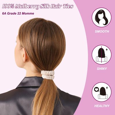 4Pcs 100% Mulberry Silk Scrunchies Hair Care, Mulberry Silk Skinny Hair Ties Elastic, 22 Momme Mulberry Silk Hair Ties Scrunchies Set Women Curly Thin Hair Srevela