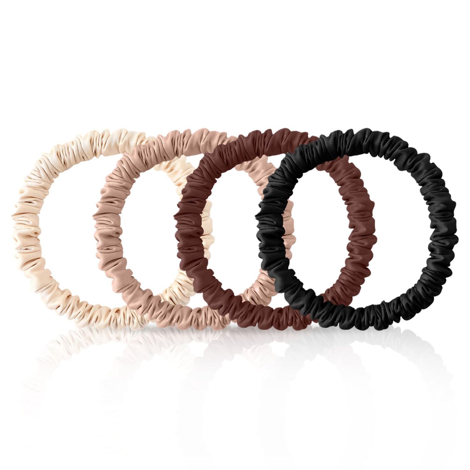 4Pcs 100% Mulberry Silk Scrunchies Hair Care, Mulberry Silk Skinny Hair Ties Elastic, 22 Momme Mulberry Silk Hair Ties Scrunchies Set Women Curly Thin Hair Srevela