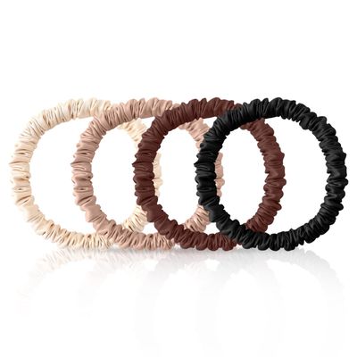 4Pcs 100% Mulberry Silk Scrunchies Hair Care, Mulberry Silk Skinny Hair Ties Elastic, 22 Momme Mulberry Silk Hair Ties Scrunchies Set Women Curly Thin Hair Srevela