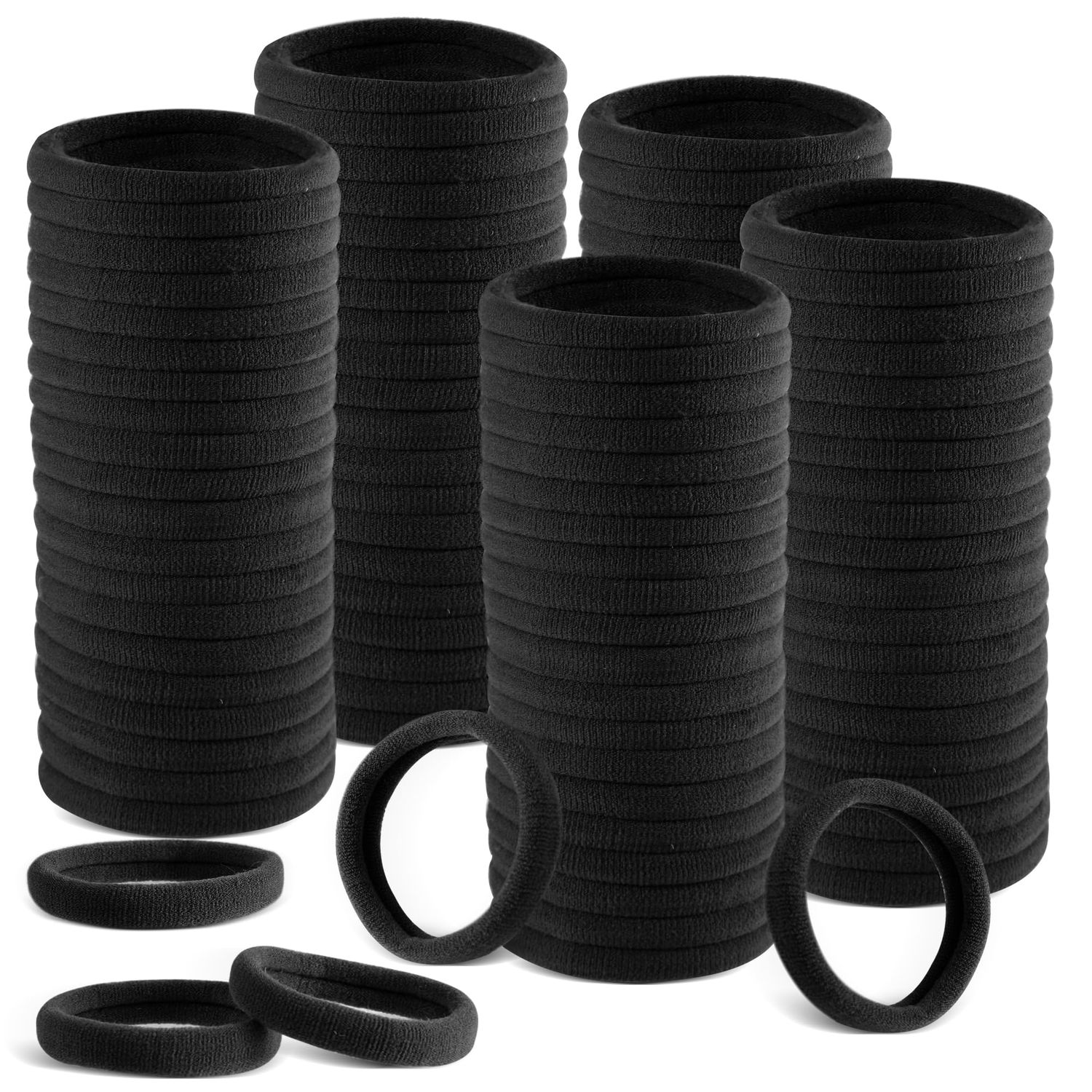 TAOVEN 120 Pcs Black Hair Ties No Damage for Women, Ponytail Holders for Thick Hair, Seamless Cloth Fabric Soft Hair Bands for Women&#39;s Hair, Hair Elastics Pony Tails Hair Tie Hair Band (Black)