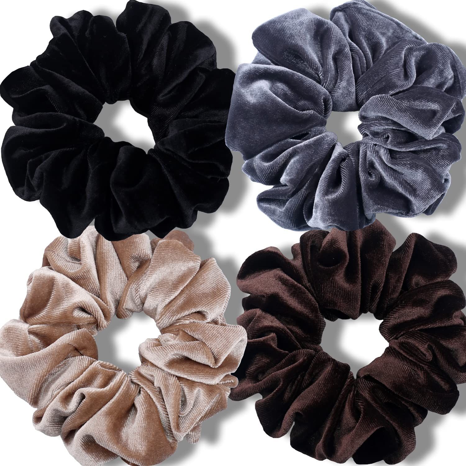 IVARYSS Extra Large Scrunchies for Women&#39;s Thick Hair, Premium Velvet Soft Jumbo Scrunchy, XL 6 inch Big Elastic Band Hair Accessories, 4 Pack, Neutral
