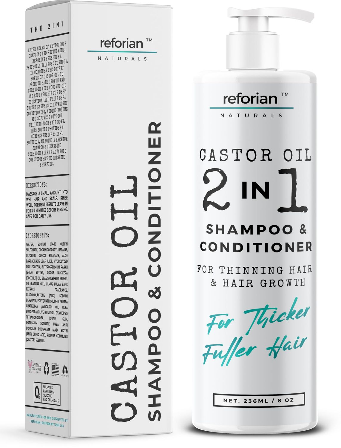 Castor Oil 2 in 1 Shampoo and Conditioner Men &amp; Women Castor Oil Shampoo and Conditioner for Hair Growth Products Shampoo and Conditioner 2 in 1 Castor Oil for Hair Growth Shampoo and Conditioner Set