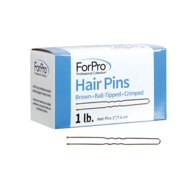 ForPro Professional Collection Hair Pins (320-Count Approx), Brown, 3&quot; L, Ball-Tipped, Crimped, Non-Damaging, 1 Lb.