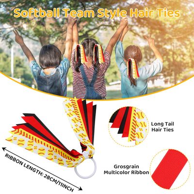 24 Pcs Softball Hair Ties, Softball Hair Accessories for Girls, Softball Ribbon, Holder Streamer Elastics, Softball Scrunchies for Girls Softball Accessories Ponytail Holder Scrunchies for Girls Gifts