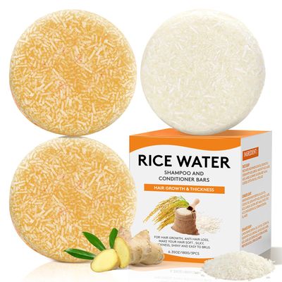 Pubpok Rice Water Shampoo Bars and Conditioner Set for Hair Growth, Organic Ginger &amp; Rice Water Shampoo Bar, Orange Conditioner Soap for PH Balanced