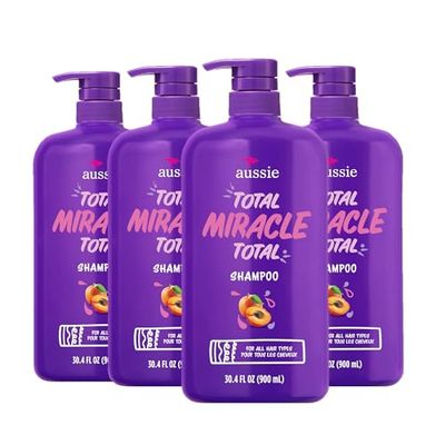 Aussie Total Miracle 7 Benefit Shampoo for Dry, Damaged Hair of All Types, Paraben-Free, 30.4 fl oz, 4-Pack