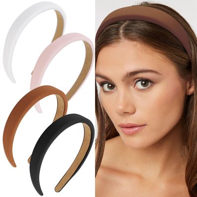 Wecoe Headbands for Women, 4pcs Padded Headbands Non Slip Soft Thick Comfortable Head Bands Cute Brown Black Pink White Fall Hair Band Aesthetic Y2K Halloween Costume Hair Accessories for Women Girls