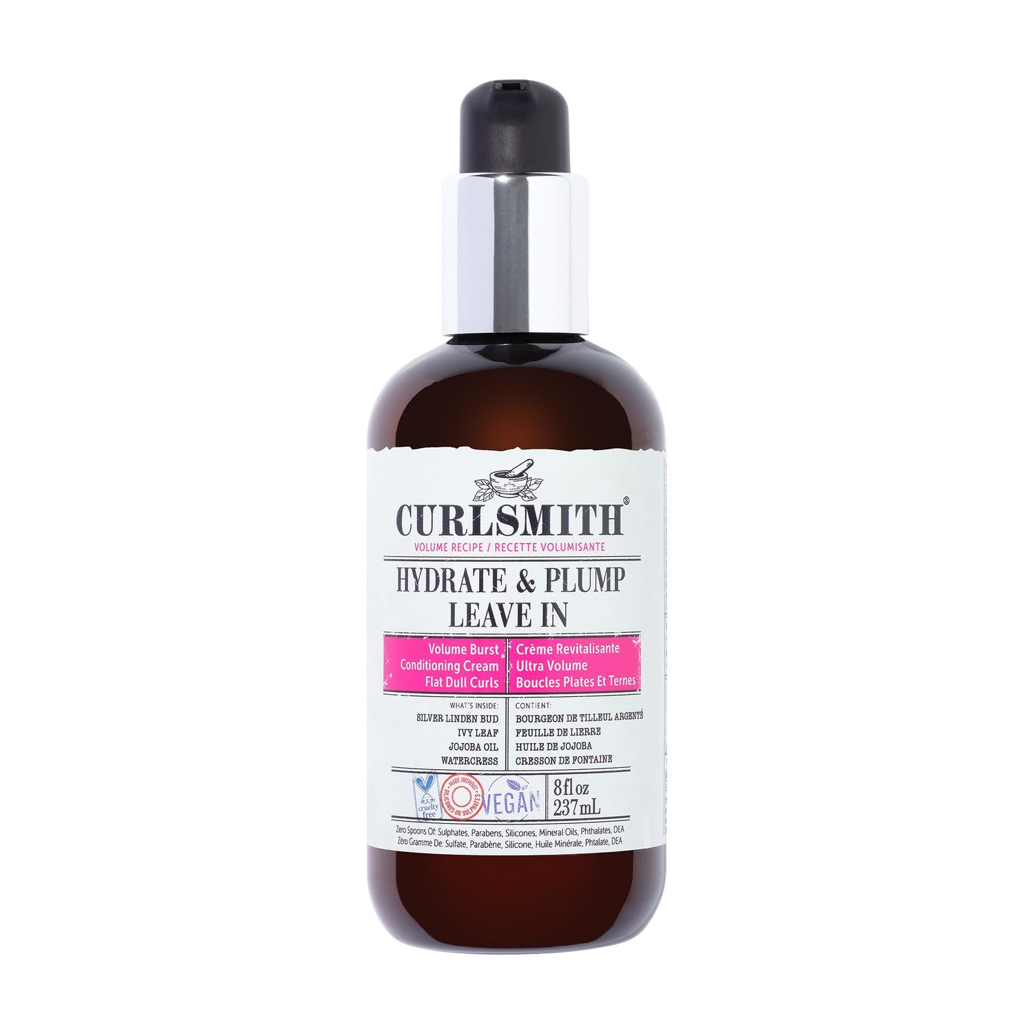 CURLSMITH - Hydrate &amp; Plump Leave In Hair Conditioner, Volumizing and Nourishing for Wavy, Curly or Coily Hair, Vegan (237ml/8fl oz)