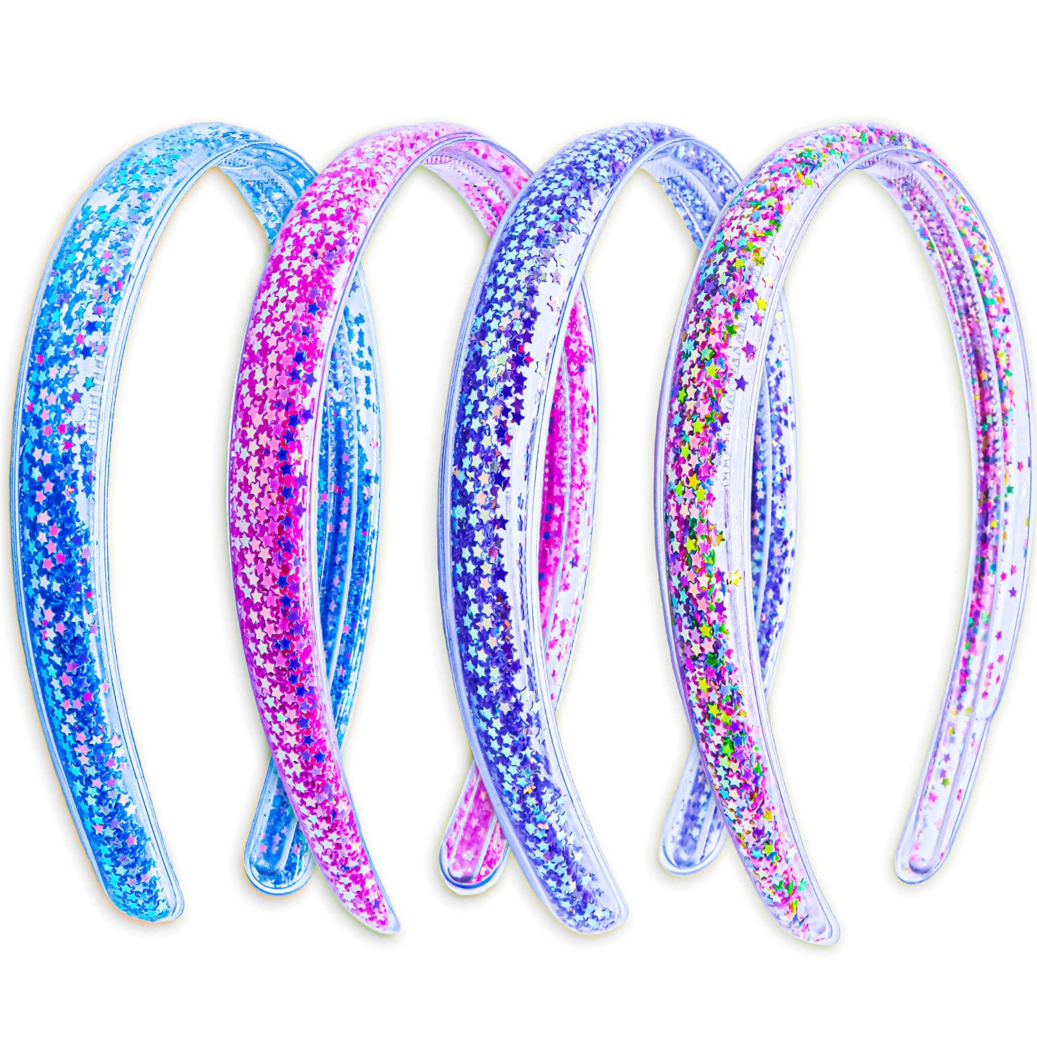 FROG SAC 4 Glitter Headbands for Girls - Sparkly Headband with Teeth for Kids, Cute Sparkle Head Bands for Little Girl, Toddler Hair Accessories, Confetti Hairband Easter Basket Stuffers