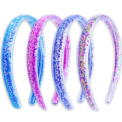 FROG SAC 4 Glitter Headbands for Girls - Sparkly Headband with Teeth for Kids, Cute Sparkle Head Bands for Little Girl, Toddler Hair Accessories, Confetti Hairband Easter Basket Stuffers