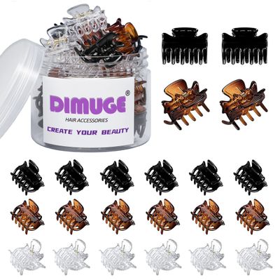 DIMUGE 22 pcs Small Hair Claw Clips 1 inch for Women Clear Brown and Black Medium Small Claw Clips for Kids Adult Thin Fine Hair Styling, Pack Bangs, Holder Small Pony Tightly.