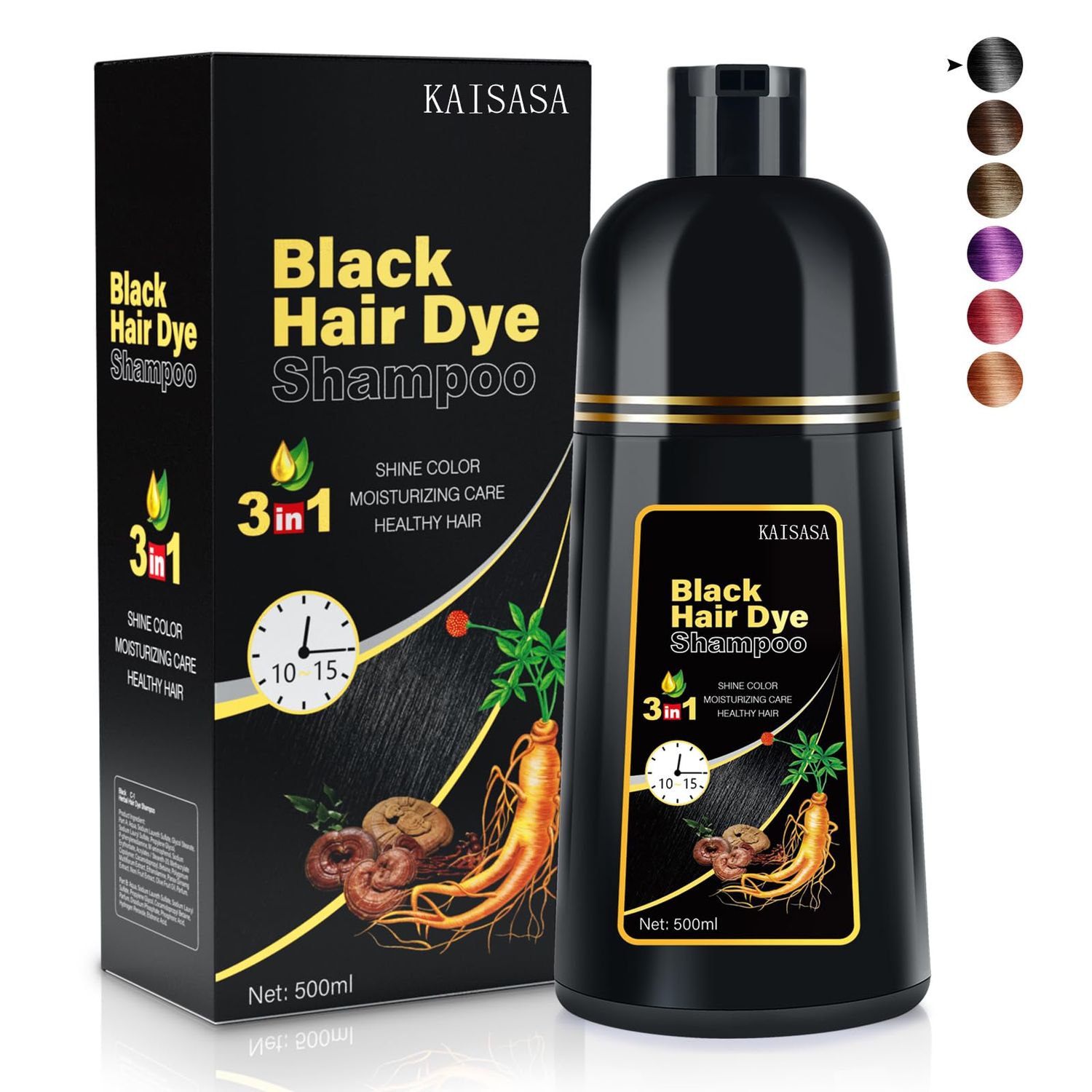 Black Hair Dye Shampoo 3 in 1 Champu Para Canas for Gray Hair Coverage, Natural and Herbal Color Shampoo for Women