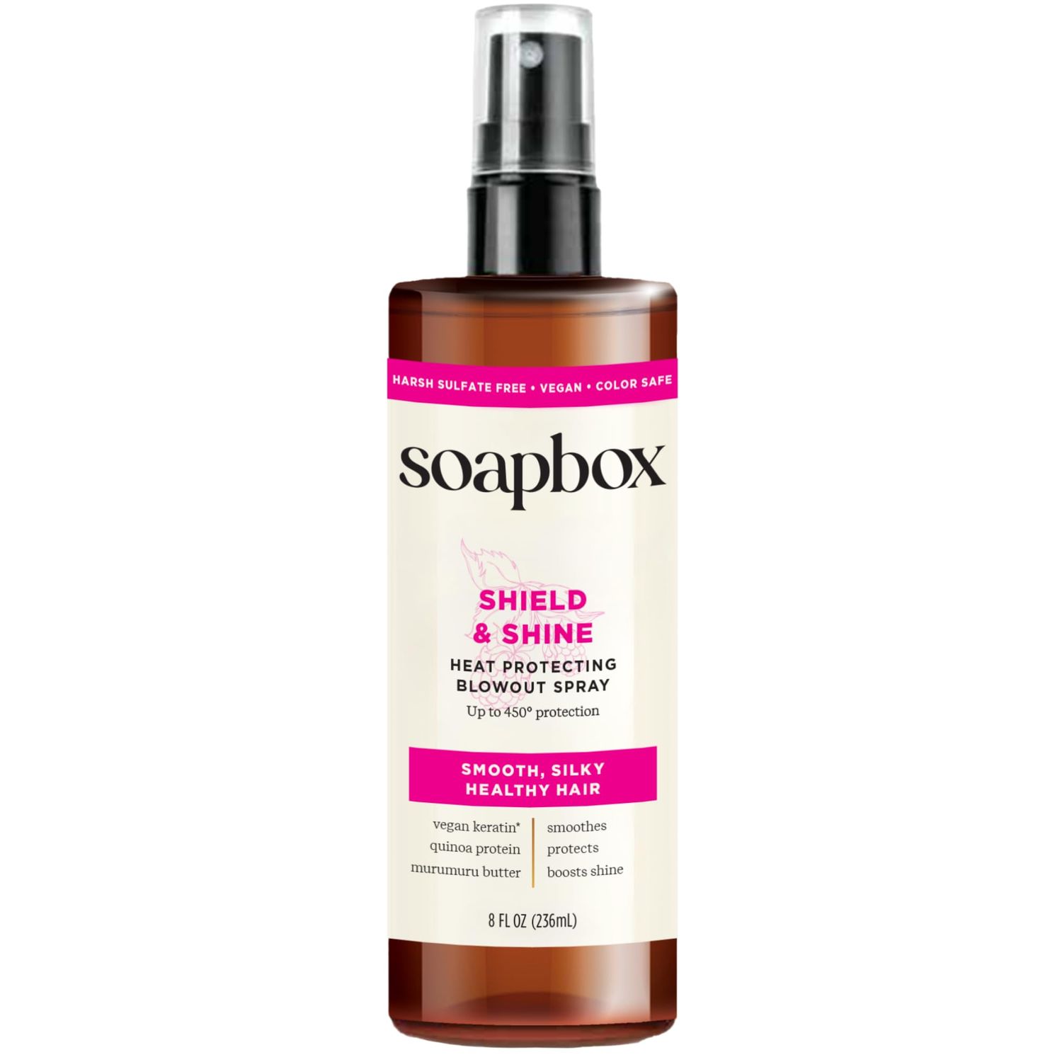 Soapbox Heat Protectant Spray, 8oz - Strengthening Hair Care, 3-in-1 Heat Protection, Shine Boosting, Anti Frizz Hair Spray, Vegan, Silicone Free, Sulfate Free, Color Safe
