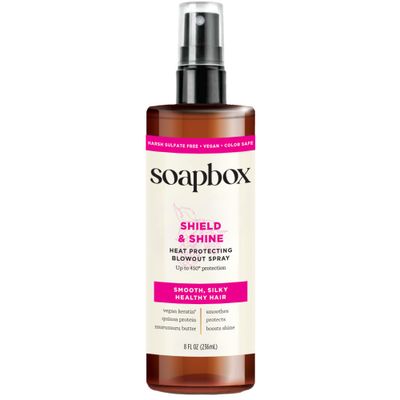 Soapbox Heat Protectant Spray, 8oz - Strengthening Hair Care, 3-in-1 Heat Protection, Shine Boosting, Anti Frizz Hair Spray, Vegan, Silicone Free, Sulfate Free, Color Safe