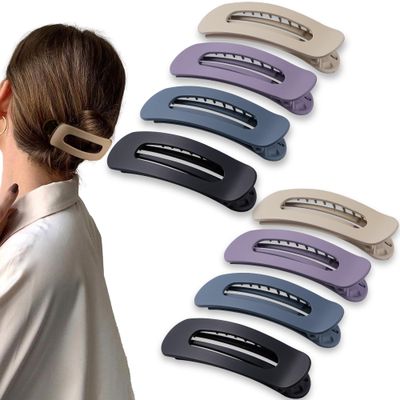 Cptots 8 Pcs Large Lay Flat Claw Clips for Women French Side Slide Barrettes for Thick Thin Hair Rectangle Alligator Hair Accessories,Khaki Purple Blue Black