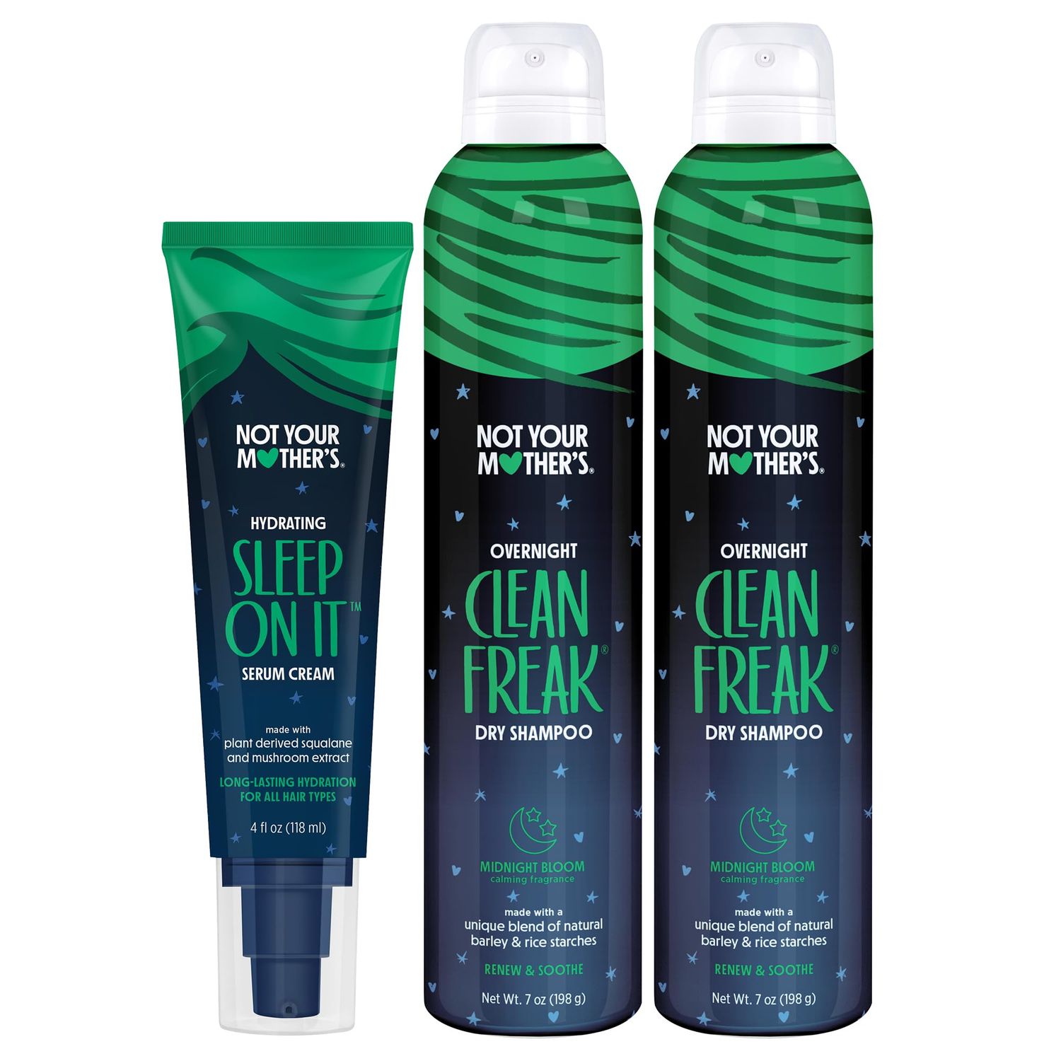 Not Your Mother&#39;s Overnight Clean Freak 2 Dry Shampoos and 1 Hydrating Sleep On It Serum Cream (3-Pack) - Hair Essentials for All Hair Types