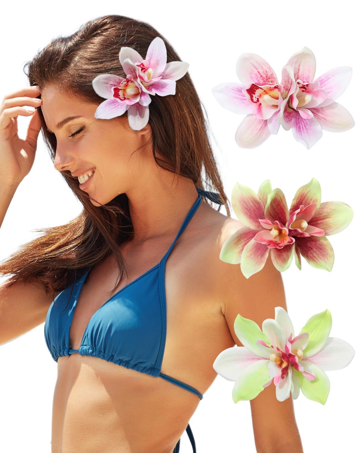 3 PCS Hawaiian Flower Hair Clips for Women Orchid Flower Hair Clips Artificial Flower Hair Barrettes Hibiscus Flower Hair Clips for Wedding Bridal Beach Party