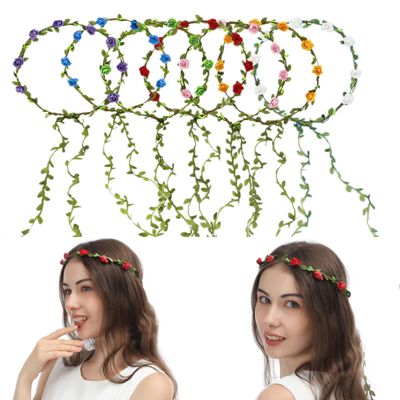 FUGZAUD 7 Pack Paper Flower Crown Floral Headband Wreath Garland Bohemian Style Wedding Bride Bridal Headwear Party Festivals Hair Accessories Mixed Color (Without Rope)