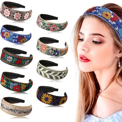 9 Pack Boho Embroidery Headband for Women Bohemia Floral Handmade Wide Headbands Vintage Ethnic Style Hair Bands Turban for Girls Hair Accessories, 9 Styles