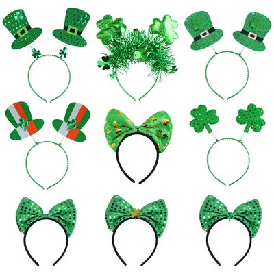 Oiuros 9PCS St Patricks Day Headband Women, St.Patrick&#39;S Day Green Shamrock Clover Headband for Women Girls Hair Accessories Headwear