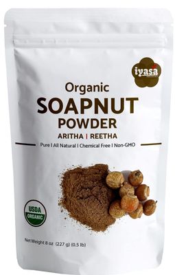 Organic Soapnut Powder, Aritha, Reetha, Natural Skin &amp; Hair Shampoo, Hair Cleanser, Resealable pack of 8 oz