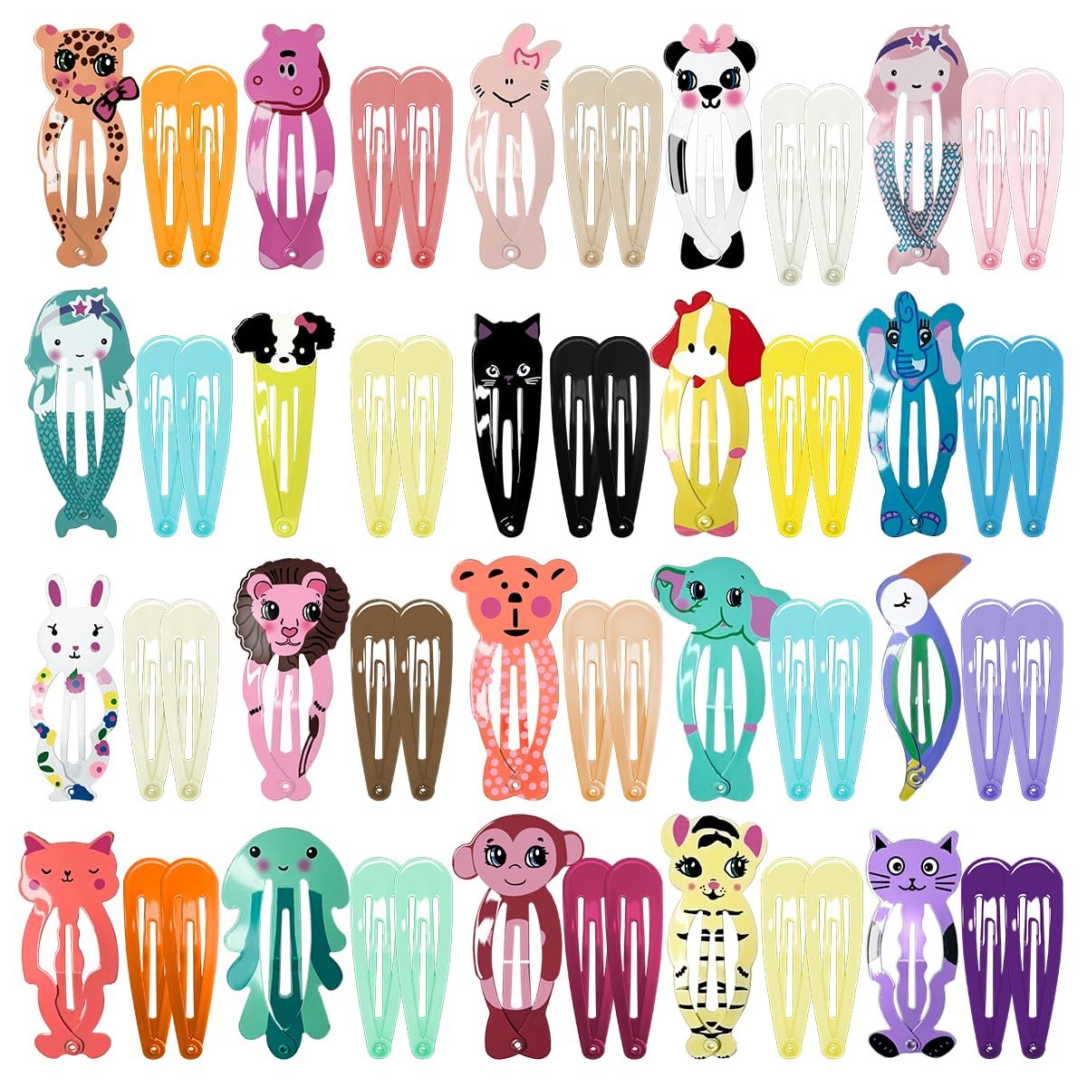 60 Pcs Hair Clips for Girls,Cute Cartoon Animal Shaped Children&#39;s Hair Accessories with Elastic Non Slip Metal Hair Bows(Snap Barrettes for Kids Teens Women)