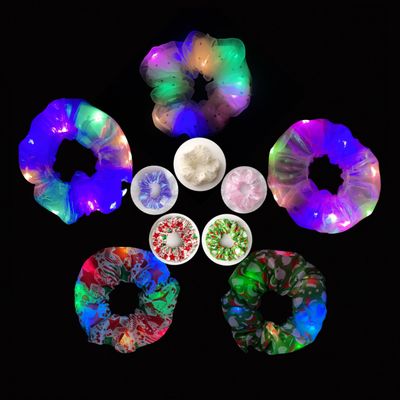 5 Pcs Led Light Up Big Scrunchies Hair Tie Cute Hair Accessories for Women Bracelet Hair Ties Glow in The Dark Party Supplies Neon Sleepover Party Halloween Christmas New Year Eve