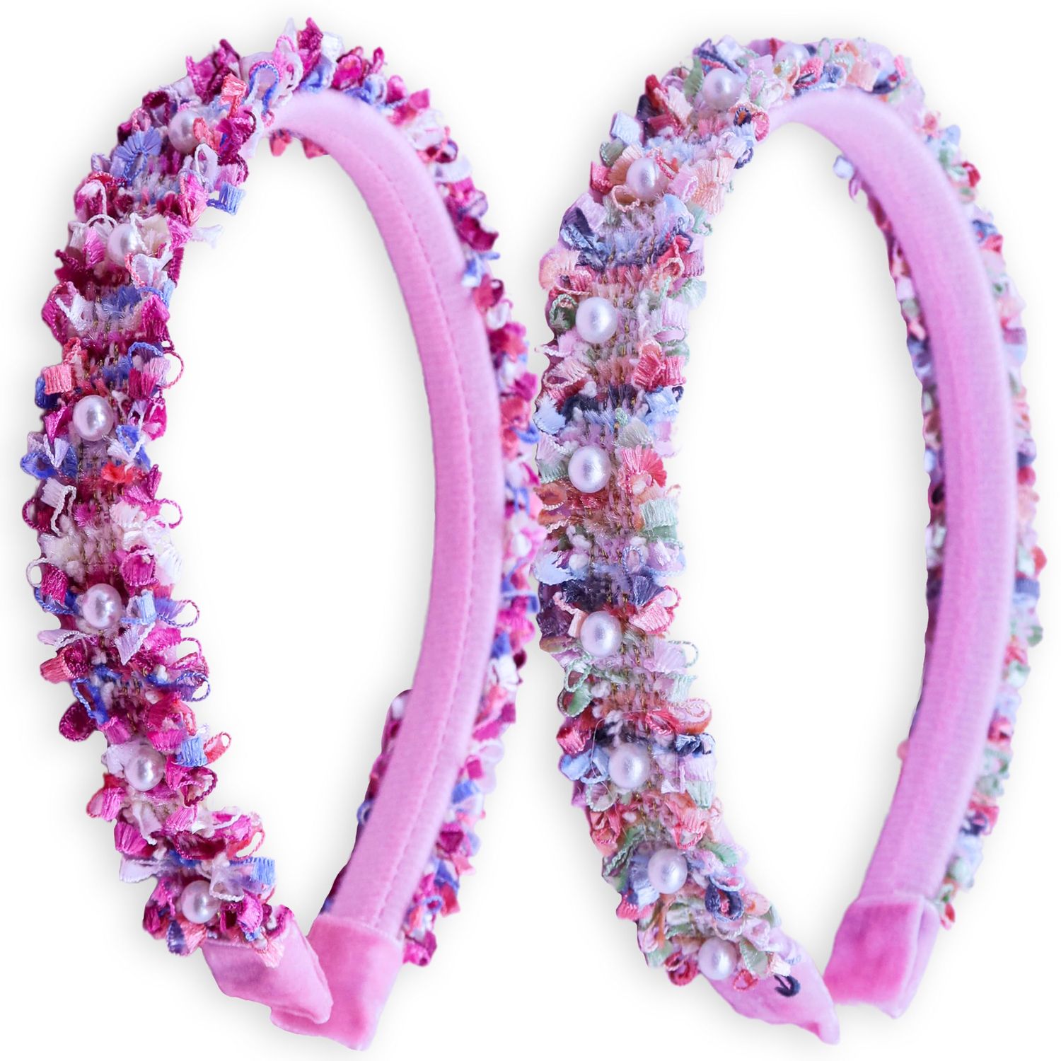 FROG SAC 2 Beaded Headbands for Girls, Pink Pearl Bead Hair Bands for Kids, Cute Fashion Girl Headband Hair Accessories, Confetti Hairbands for Children, Easter Basket Fillers Stocking Stuffers