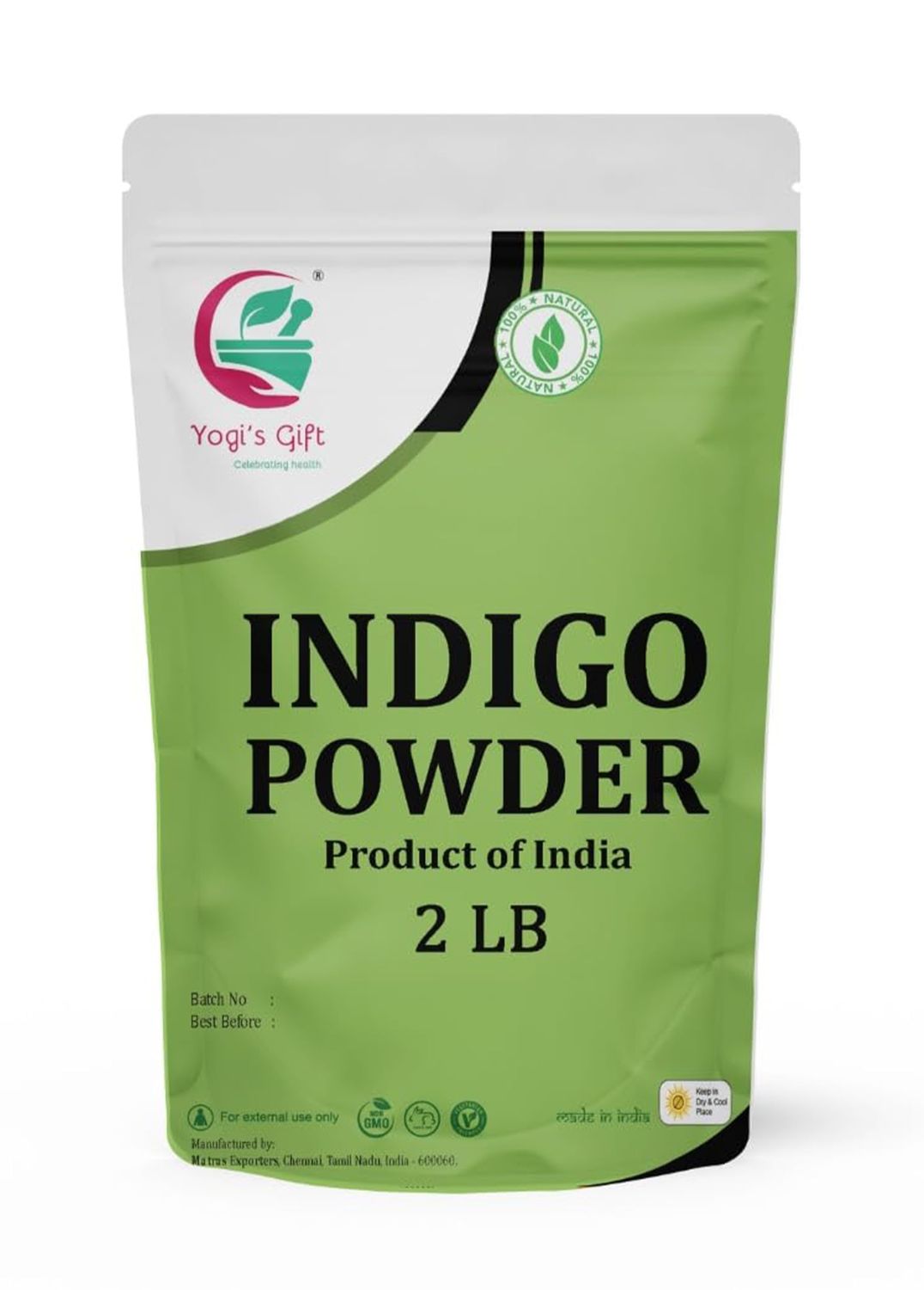Indigo Powder for Hair 2 LB | Ideal for Black and Dark Hair | Indigofera Tinctoria | Black Henna | Natural Hair color | By Yogi&#39;s Gift