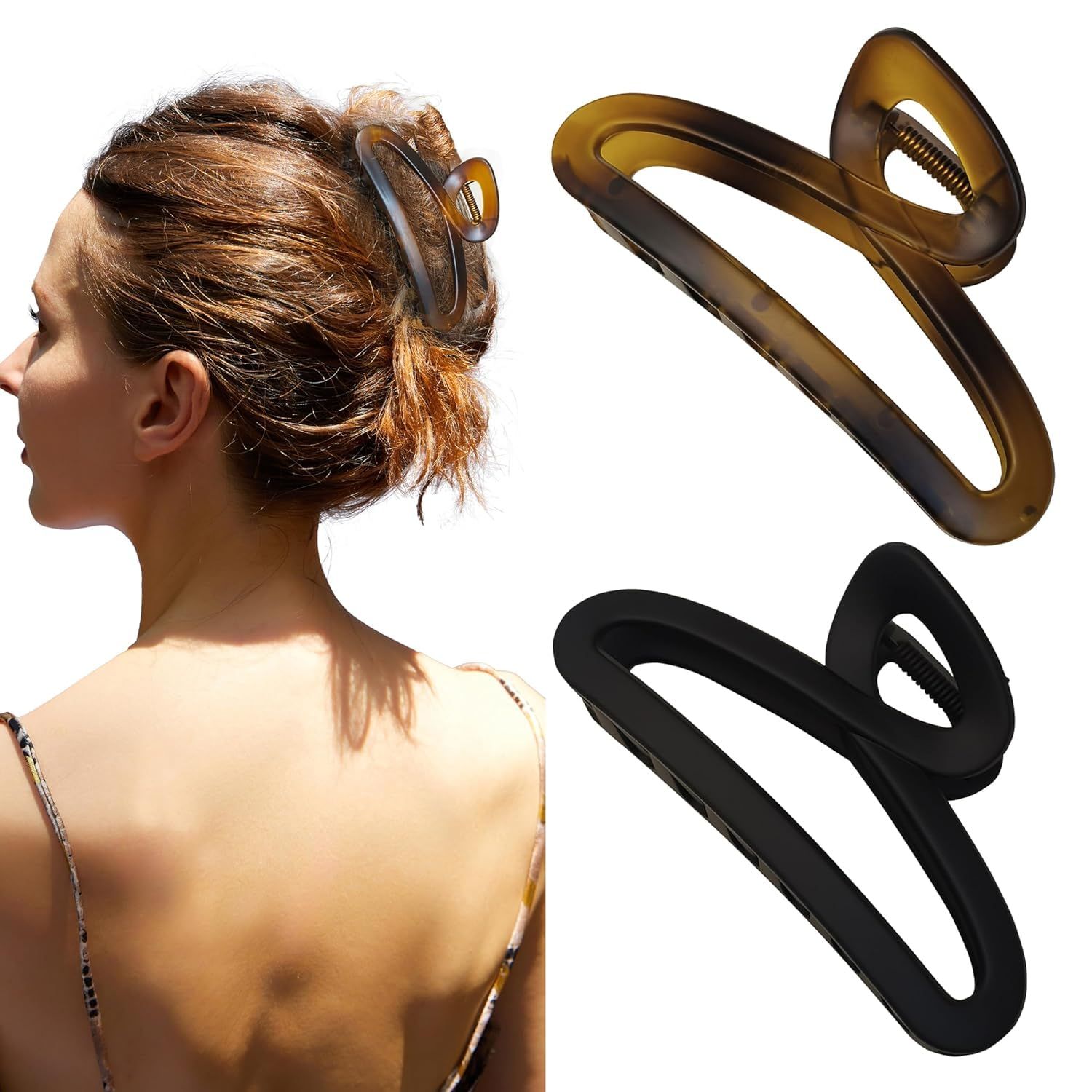 Nalodu Hair Claw Clips, 4.3 Inch Non-Slip Unbreakable Hair Clip Matte Hair Claws for Women Thin and Medium Thick Curly Hair, 2 Pack