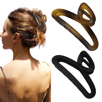Nalodu Hair Claw Clips, 4.3 Inch Non-Slip Unbreakable Hair Clip Matte Hair Claws for Women Thin and Medium Thick Curly Hair, 2 Pack