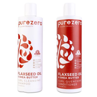 Purezero Flaxseed Oil &amp; Shea Butter Shampoo and Conditioner Set - Curl Care - For Curly Hair Detangle &amp; Defrizz - Zero Sulfates/Parabens/Dyes -100% Vegan &amp; Cruelty Free - Great For Color Treated Hair
