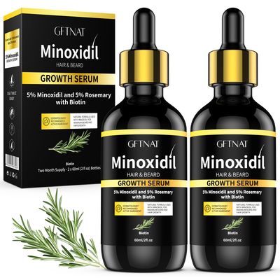 5% Minoxidil with Rosemary for Men and Women Hair Growth,Beard Growth Kit,Scalp Serum for Thicker Fuller Hair(2 x 2 Fl Oz)