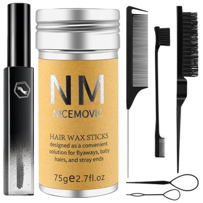 Slick Back Hair Brush Wax Stick Set for Flyaways Hair Accessories for Women Girl Teen Girls Trendy Stuff, Hair Styling Tools Baby Hair Gel, Christmas/Birthday Gifts Stocking Stuffers for Women Kids