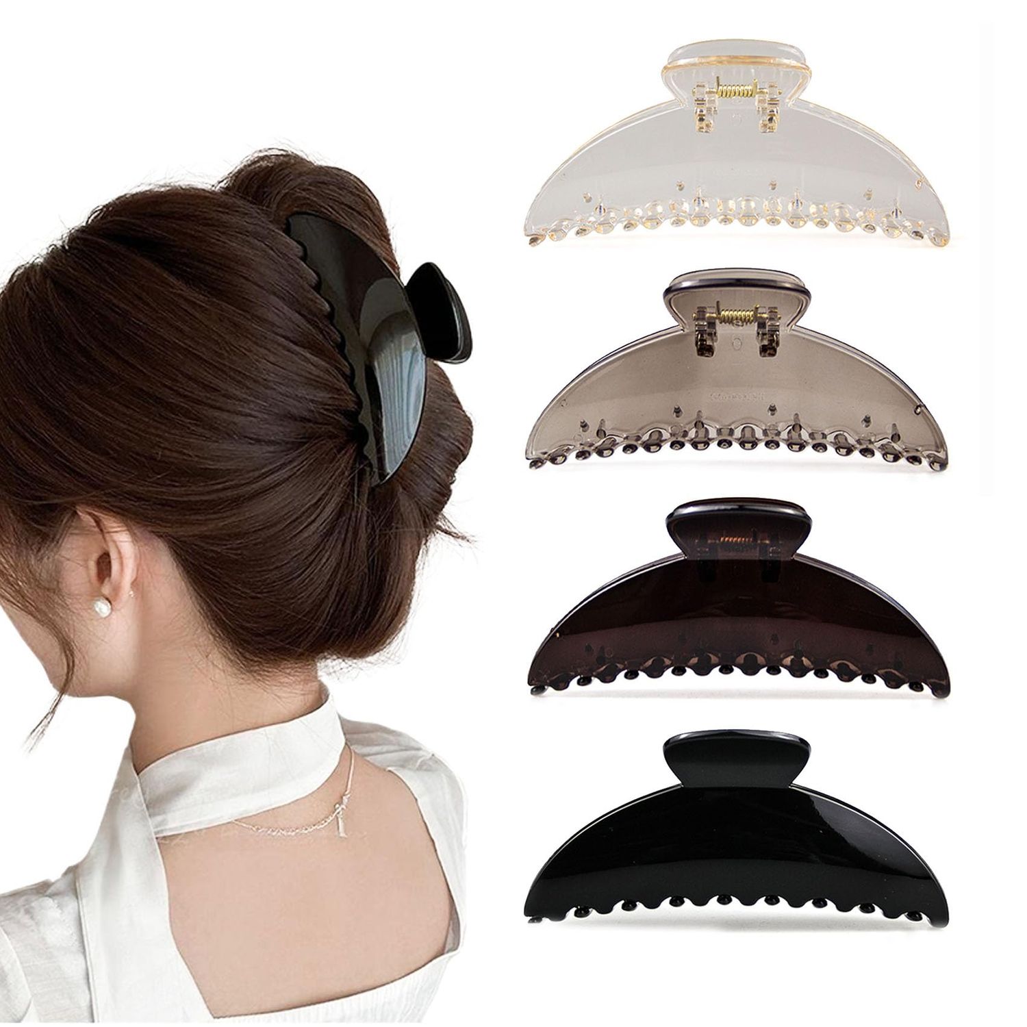 Large Hair Claw Clips for Thick Thin Long Hair for Women, 5 inch Clear Non-slip Tight Strong Hold Big Hair Claw Clips - Stylish, Durable, Lightweight Hair Styling Accessories Tools
