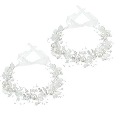 Retrowavy 2 Pcs Flower Girl Headpiece Rhinestone Crystal Wedding Headband Bridal Flower Headband for Girls Baby Hair (Silver)