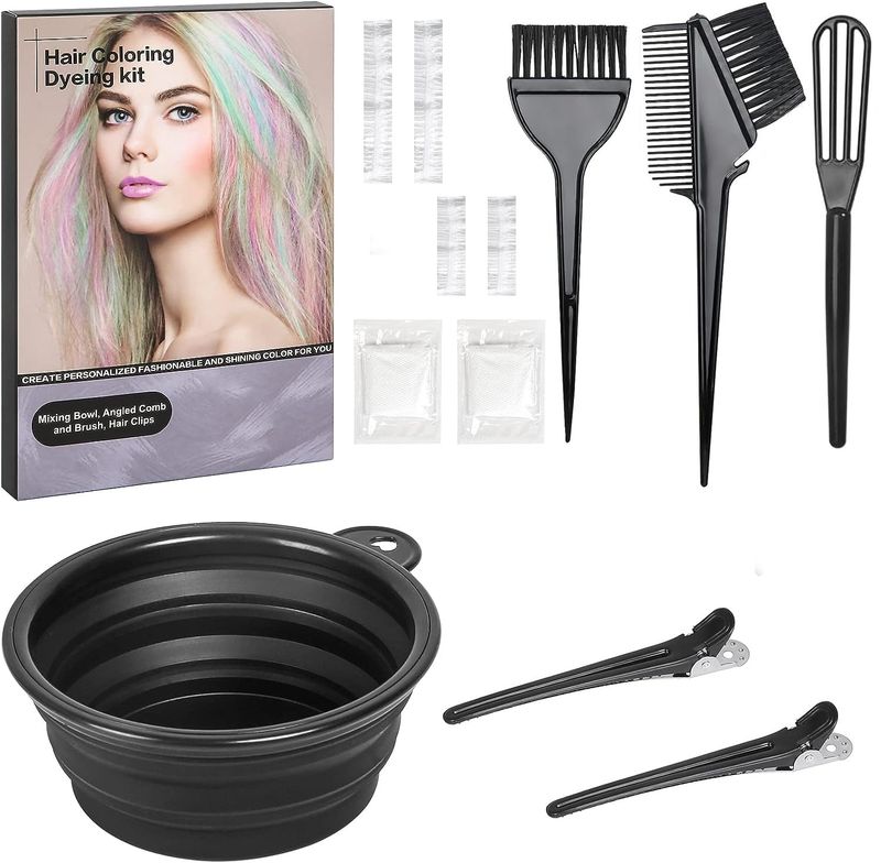 ROOHUA Hair Coloring Kit - 12 Pcs Dye Kit with Brush, Bowl, Agitator, Clips, Gloves, Shower Caps &amp; Ear Muffs