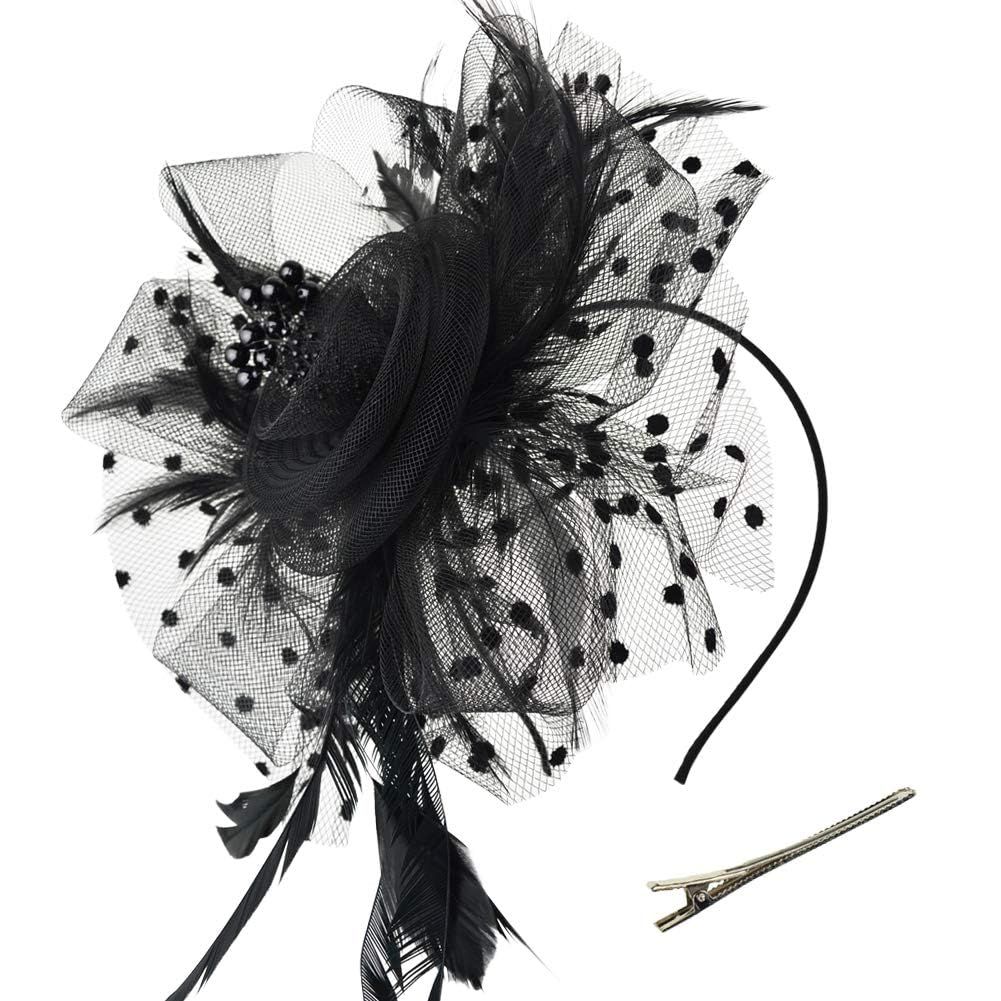 Fascinators Hats 20s 50s Pillbox Hat Cocktail Tea Party for Women (Black, One Size)