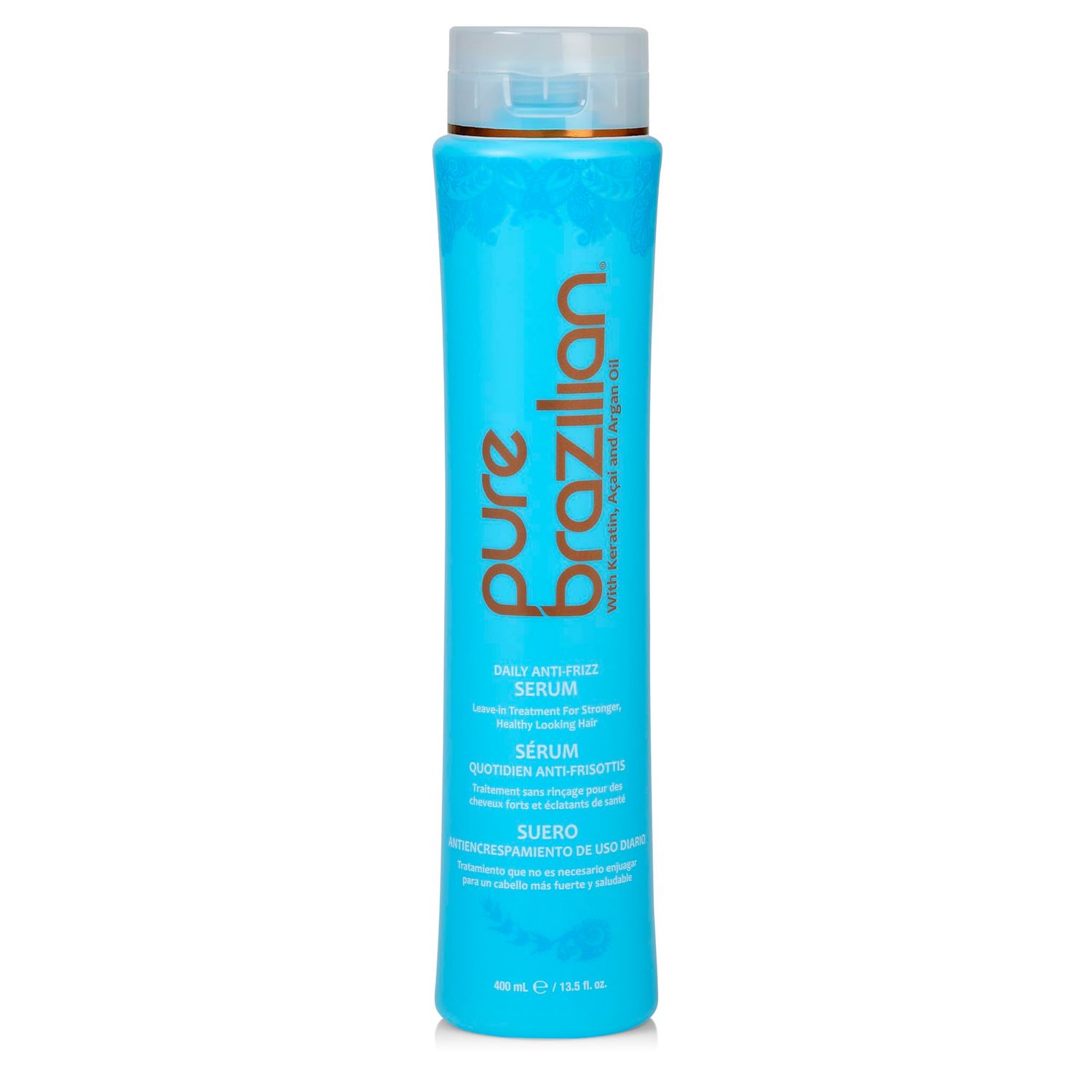 Pure Brazilian Anti-Frizz Daily Leave-In Serum, Strengthening Hair Treatment to Fortify &amp; Protect from Heat &amp; UVA/UVB, 13.5 Ounce (400 Milliliter)